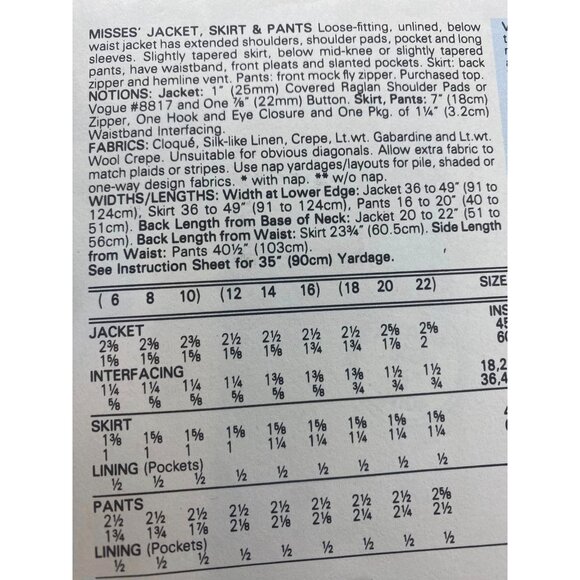 Vogue Career Tamotsu Pattern 2455 Misses Jacket Skirt Pants Sewing Size 8 10 12 - Picture 2 of 2